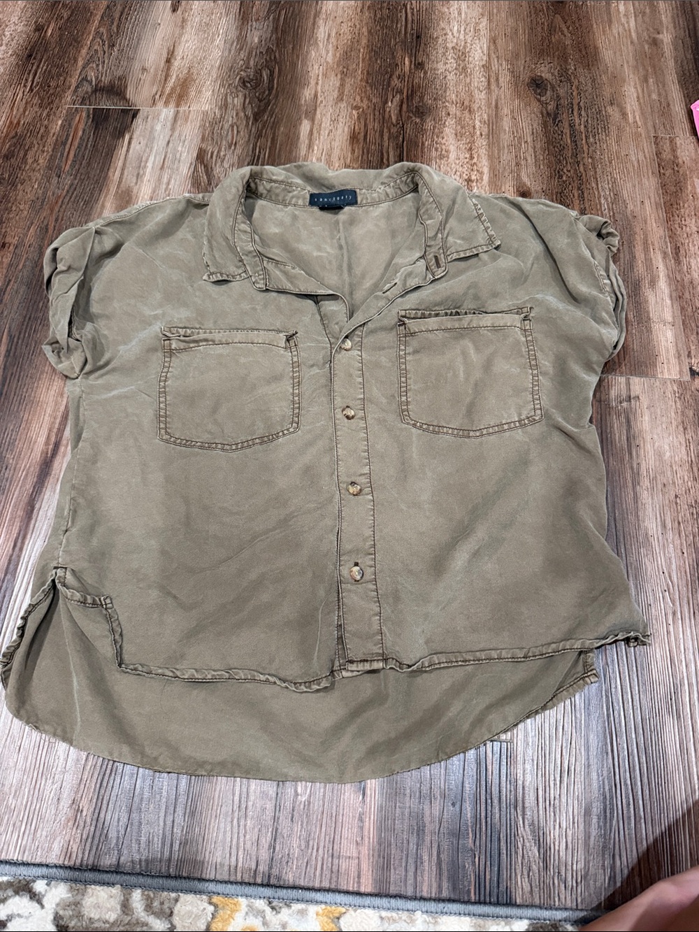 Sanctuary Olive Button-Front Short-Sleeve Shirt